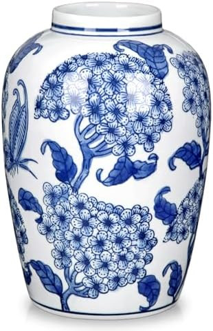 Blue and White Ceramic Vase, 8.4 Inch Hydrangea Decorative Flower Vase for Living Room Dining Tab... | Amazon (US)