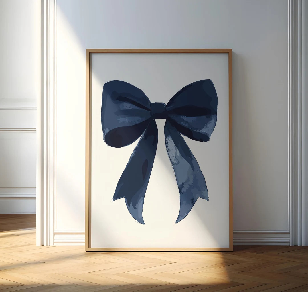 Navy Blue Bow Print, Vintage Dark Blue Christmas Bow, Winter Home Decor, Christmas Bow Painting, ... | Etsy (US)