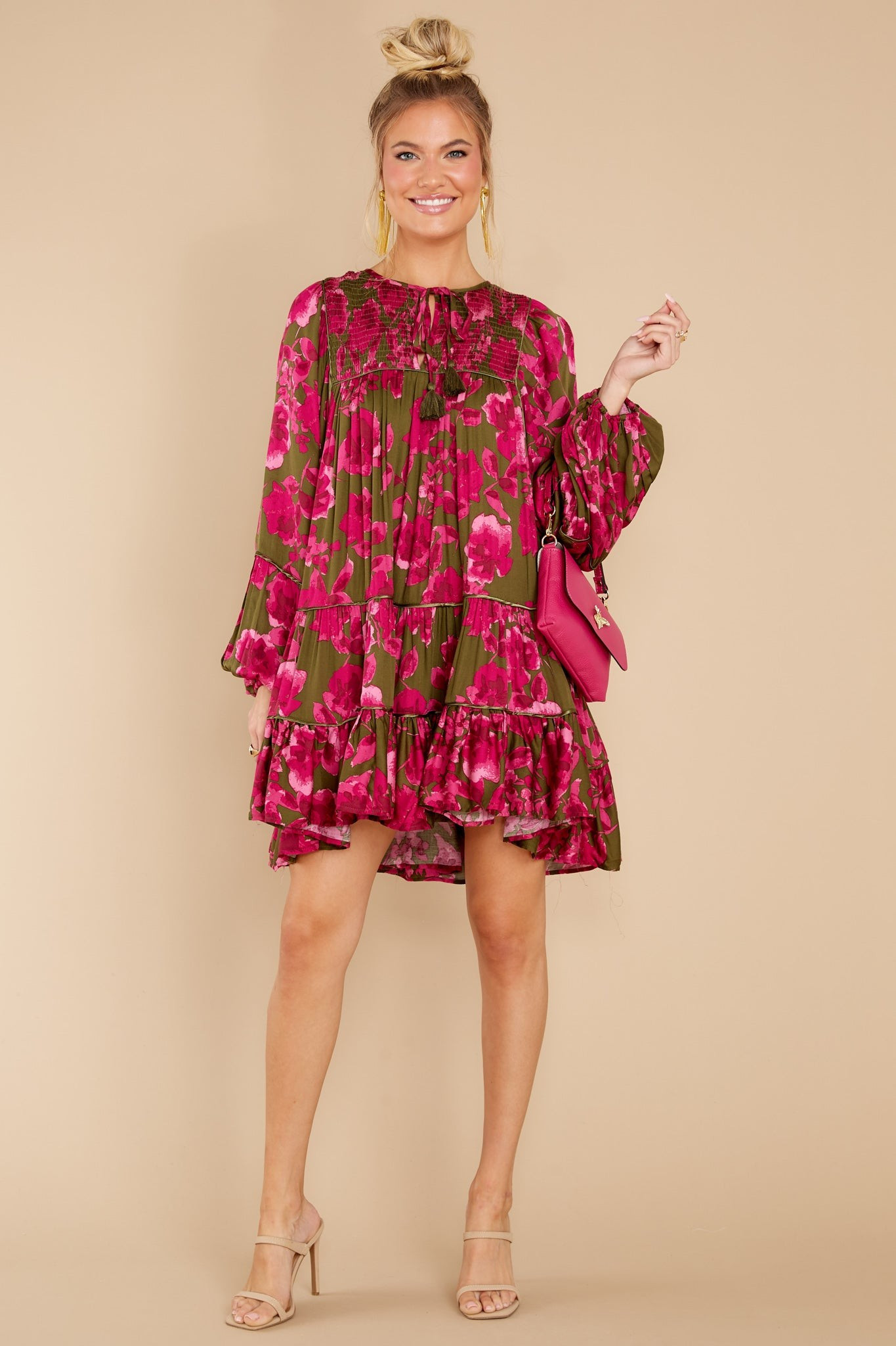 Fairy Magic Olive Multi Floral Print Dress | Red Dress 