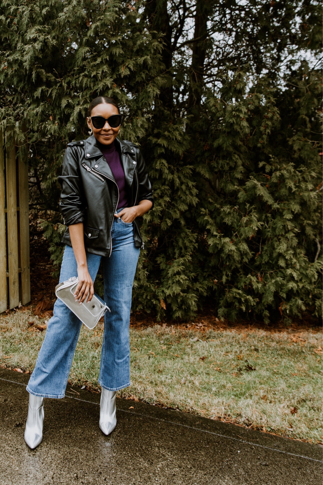 Festive, but laidback chill in @walmartfashion✨🎄🎁  #Walmartpartner
.
.
I’m always down to get dressed up, but as we settle into the reality of the holiday blitz week, I know I’ll be reaching for those easy looks. For me, the balance between festive and laidback chic is always reaching for denim! And you better believe I’m wearing my favorite #FreeAssembly jeans I found on @walmart! For a touch of newness, I grabbed this deep plum knit (giving Meghan Markle vibes), easy black moto and a fierce silver boot! Allow this to be your reminder that your holiday look doesn’t have to be overdone…it can also be simple too. You just need the right styling 😘
 #WalmartFashion 

#LTKSeasonal #LTKHoliday