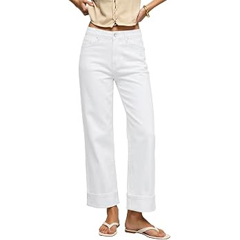 GRAPENT Wide Leg Jeans for Women Trendy High Waisted Cuffed Hem Stretchy Denim Trousers Pants Wor... | Amazon (US)