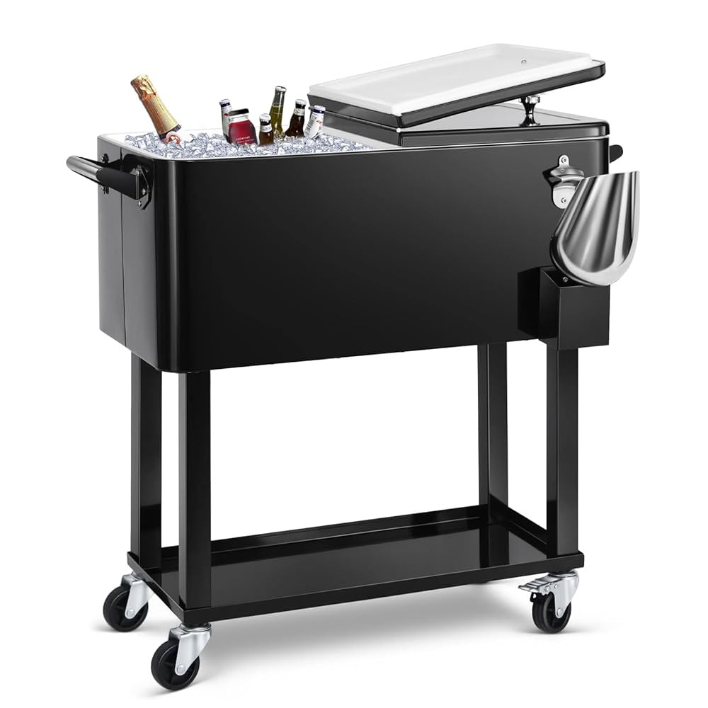 EDOSTORY 80 Quart Rolling Ice Chest Cooler Cart,Patio Backyard Party Drink Beverage Bar Stand Up ... | Amazon (US)