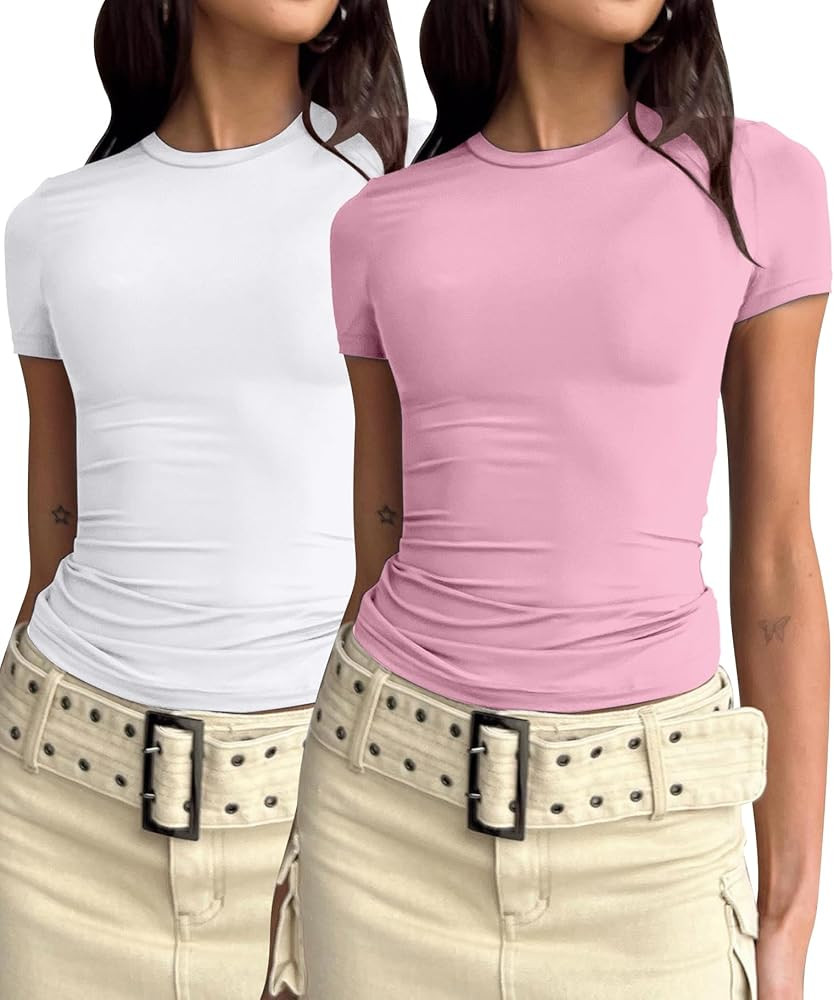 Skims Dupe Tshirt Top Baby Tees Basic Short Sleeve Crop T Shirts Y2k Clothes Workout Tops Summer ... | Amazon (CA)