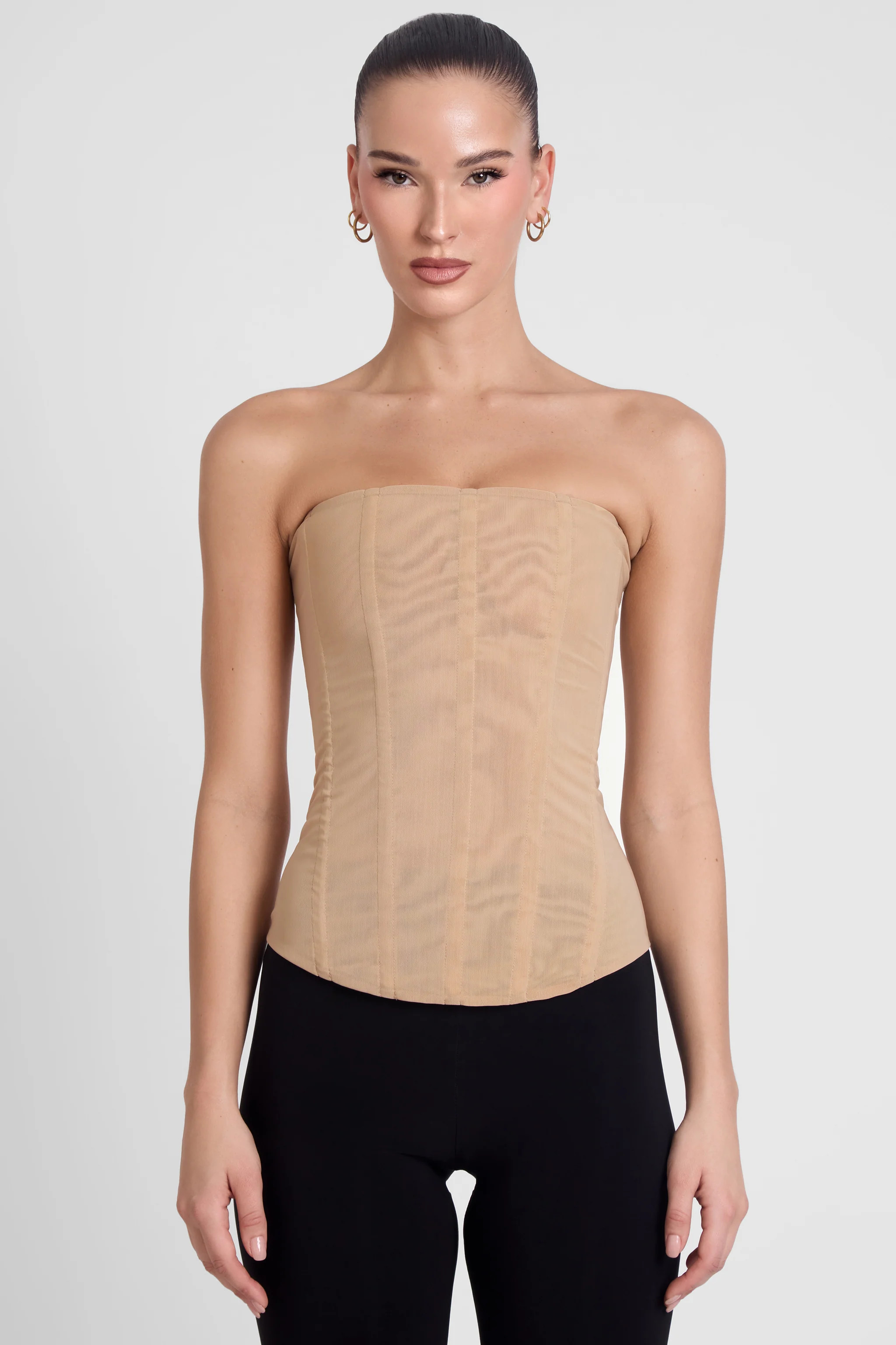 Muse Mesh Corset Top - Tan | LEAU (US)