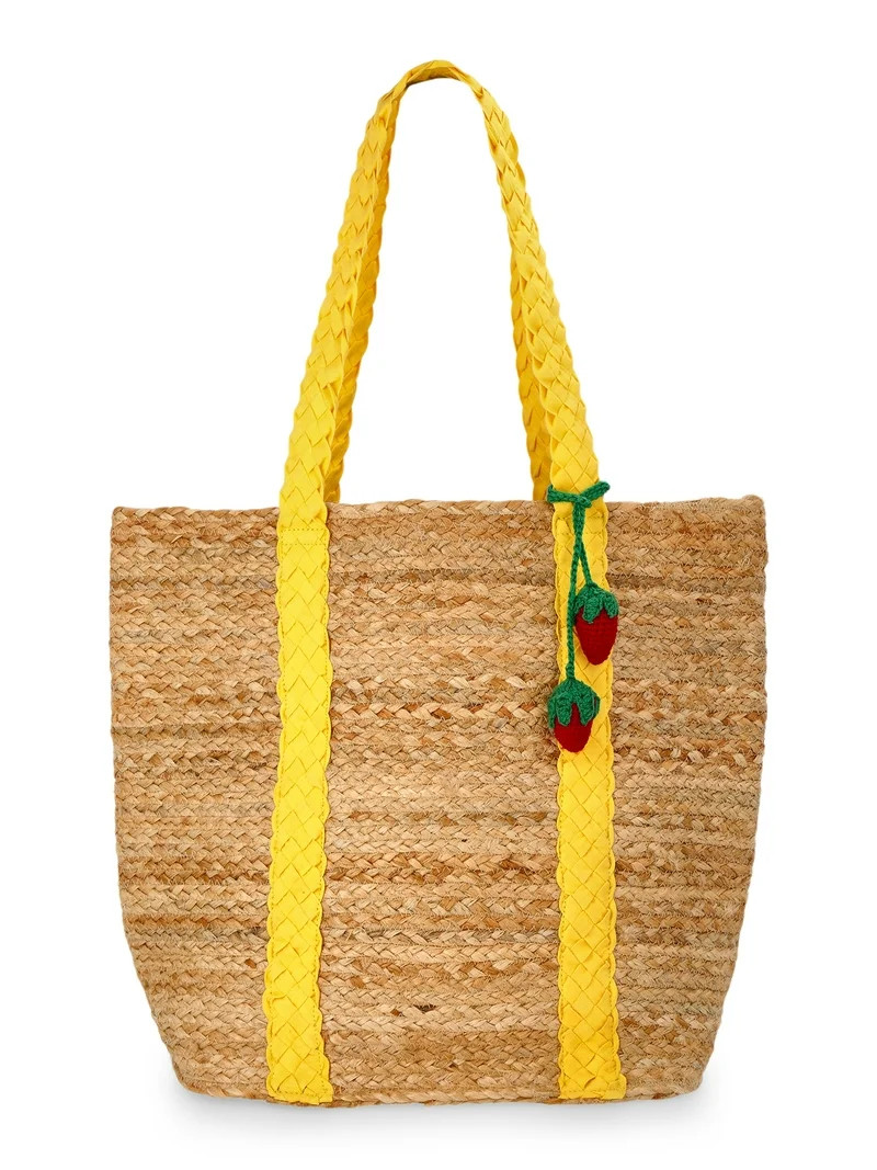 No Boundaries Women's Beach Icons Jute Tote Bag, Golden Yarrow | Walmart (US)