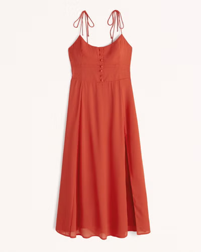 Tie-Strap Corset Midi Dress - Burnt Orange - Orange Dresses | Abercrombie & Fitch (US)