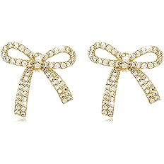 Bow Earrings for Women Trendy Sparkly Rhinestone Chain Tassel Earrings Bow Pearl Dangle Earrings ... | Amazon (US)