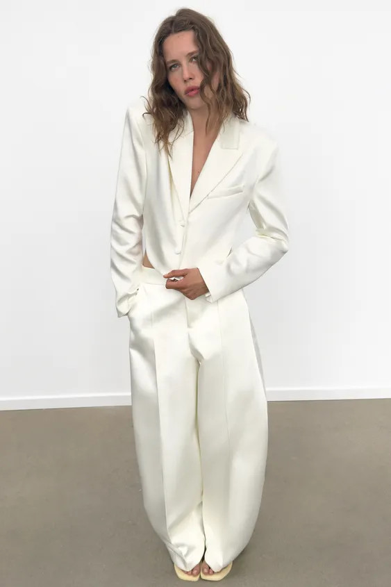 SATIN EFFECT CROP BLAZER WITH BACK VENT | Zara US