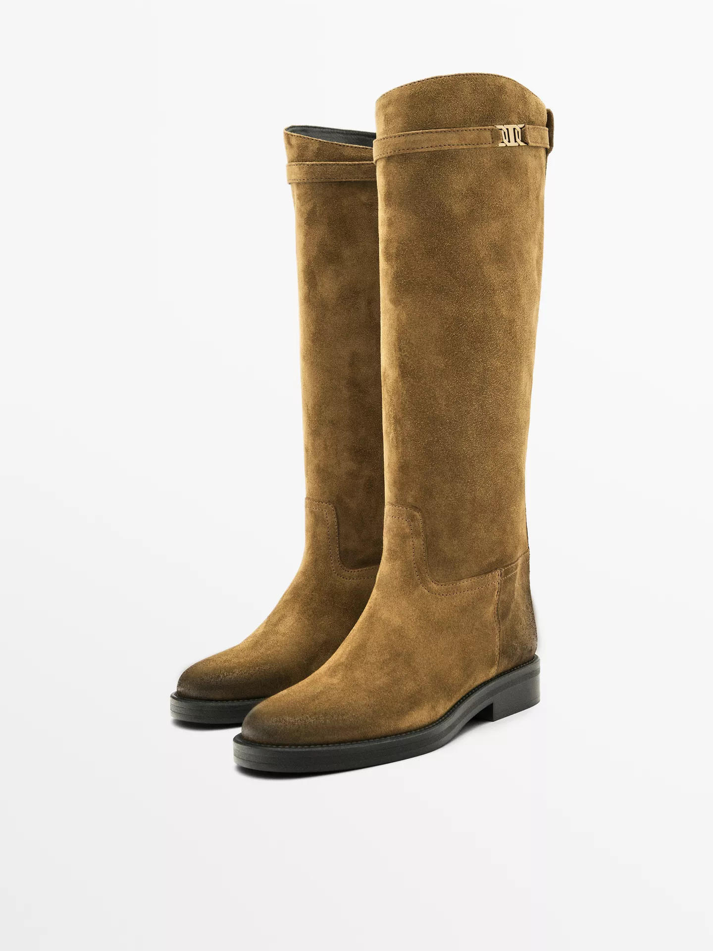 Oiled split suede riding boots | Massimo Dutti UK