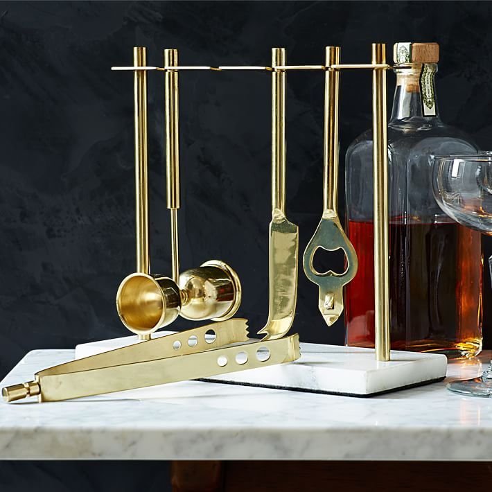 Deco Barware Collection, Brass + Marble (Set of 4) | West Elm (US)