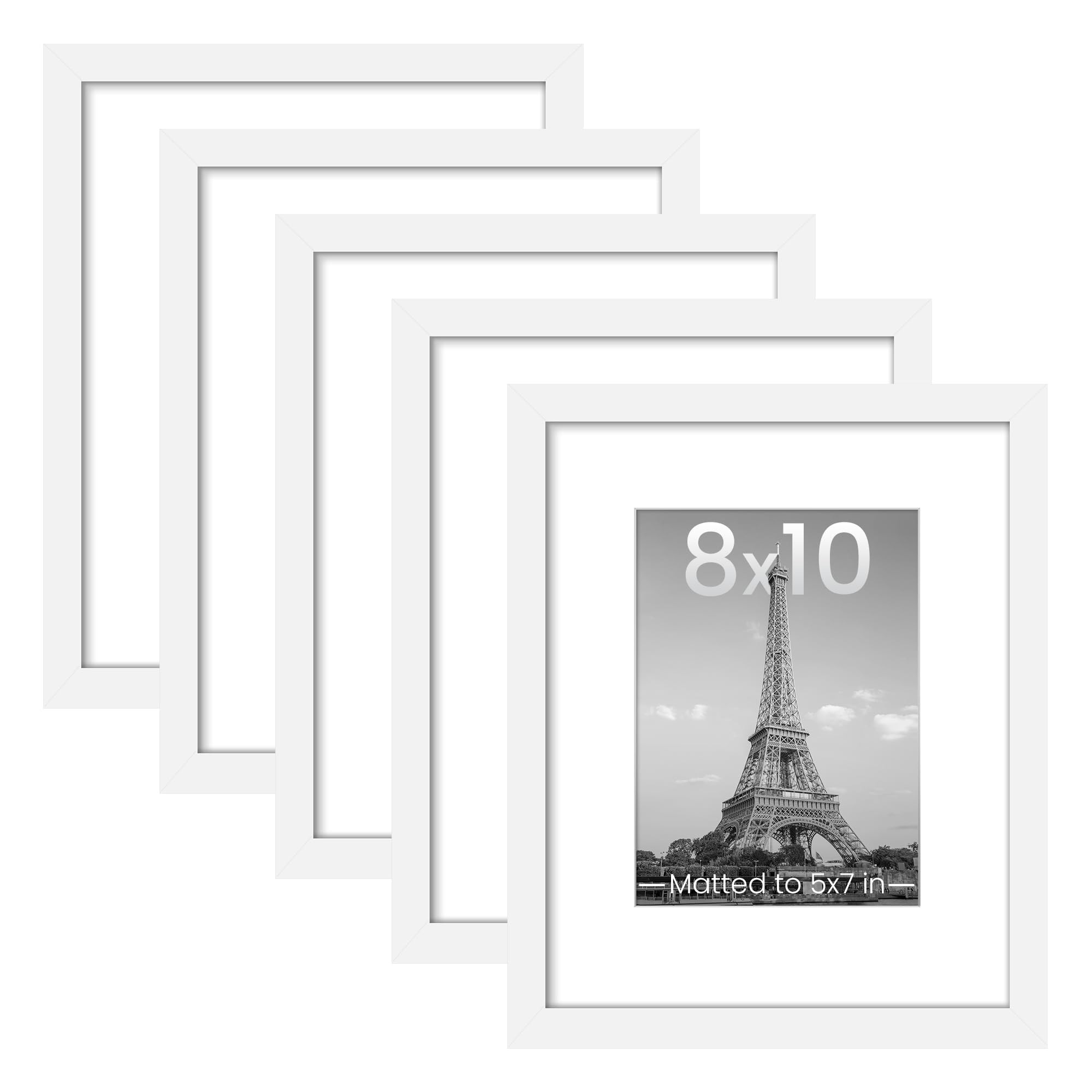upsimples 8x10 Picture Frame Set of 5, Display Pictures 5x7 with Mat or 8 x 10 Without, Wall Gall... | Amazon (US)