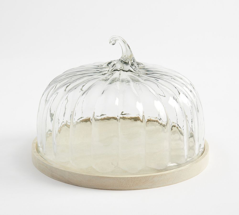 Glass Pumpkin Cloche with Wood Pedestal | Pottery Barn (US)