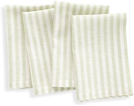 Solino Home Linen Cloth Napkins Set of 4-100% Pure Linen Sage and White Striped Dinner Napkins 20... | Amazon (US)