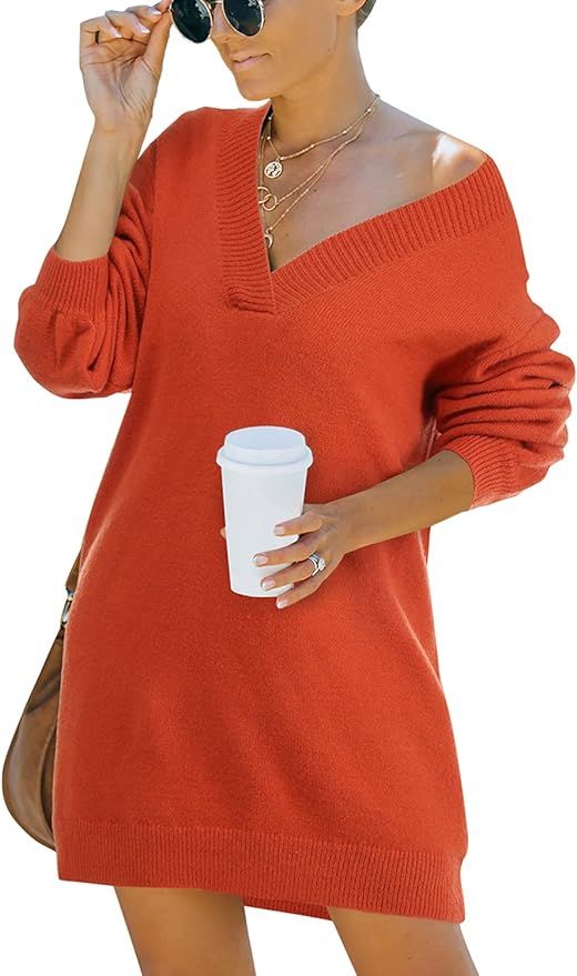 Amegoya Women's Casual V Neck Batwing Sleeve Loose Oversized Chunky Knitted Pullover Winter Sweat... | Amazon (US)