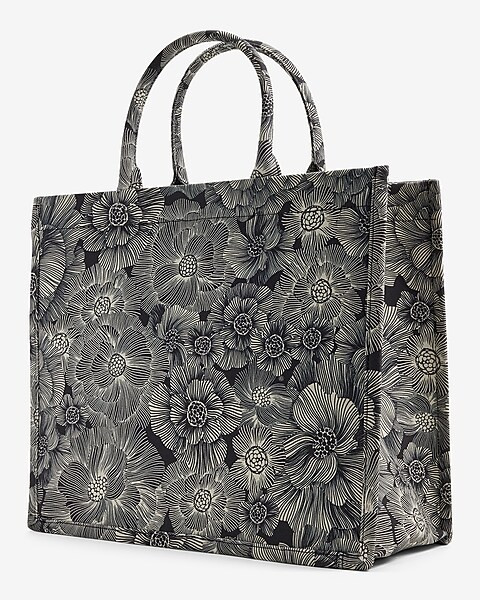 Black & White Floral Printed Tote Bag | Express