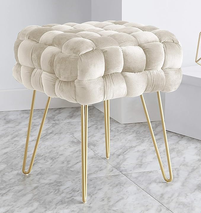 Ornavo Home Mirage Modern Contemporary Square Woven Upholstered Velvet Ottoman with Gold Metal Le... | Amazon (US)