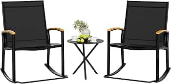 Shintenchi 3 Piece Outdoor Rocking Bistro Set, Textilene Fabric Small Patio Furniture Set, Front ... | Amazon (US)