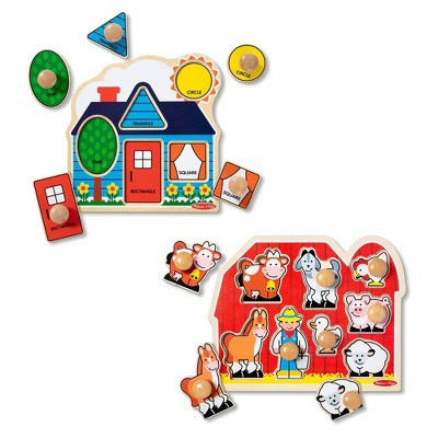 Melissa & Doug Wooden Jumbo Knob Puzzle 2pk - Large Farm, First Shapes | Target