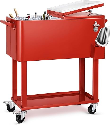 80 Quart Rolling Ice Chest Cooler Cart,Patio Backyard Party Drink Beverage Bar Stand Up Cooler Tr... | Amazon (US)