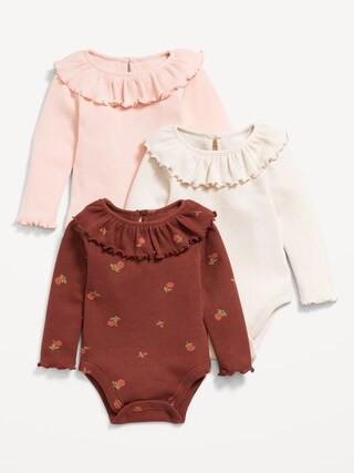 Long-Sleeve Ruffle-Trim Thermal-Knit Bodysuit 3-Pack for Baby | Old Navy (US)