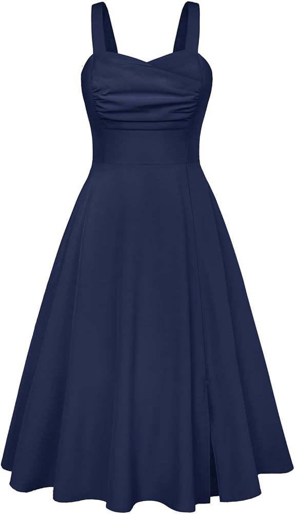 Belle Poque Women's Vintage 1950s Cocktail Dress Sleeveless Spaghetti Strap Ruched Slit A Line Sw... | Amazon (US)