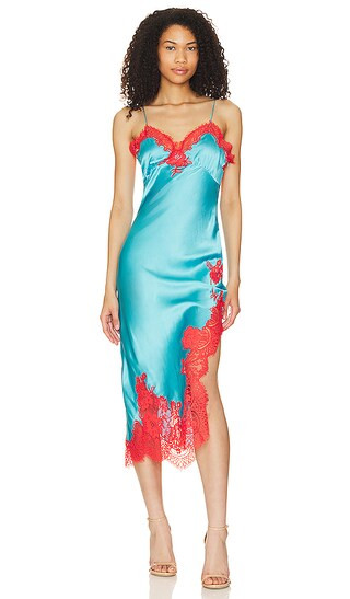 Kerr Lace Trim Asymmetrical Midi Slip in Ocean Floor | Revolve Clothing (Global)