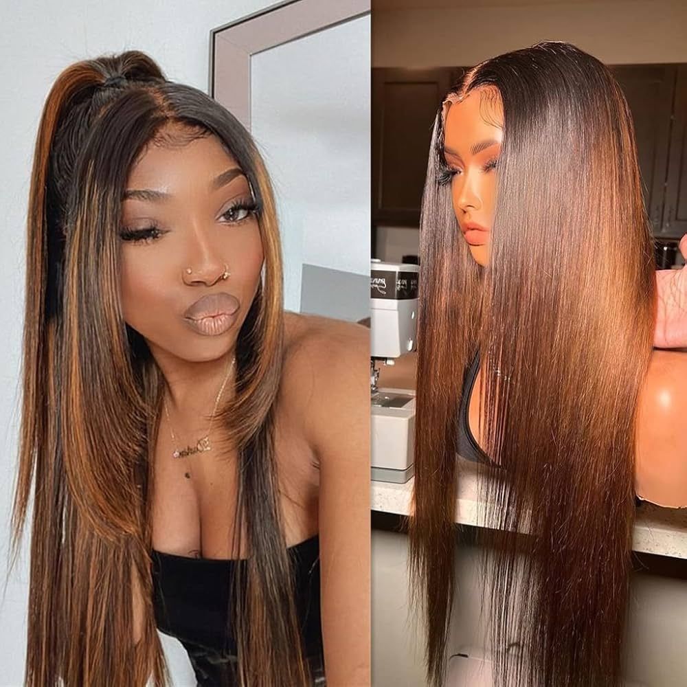 Chocolate Brown Straight Human Hair 13x4 Transparent Lace Front Wigs Virgin Human Hair Wig Pre Pl... | Amazon (US)