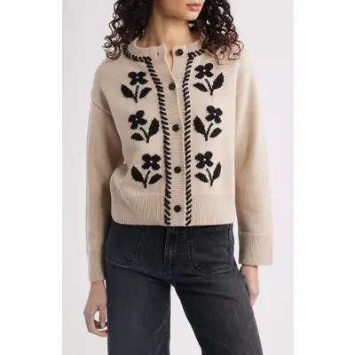 Rails Mavie Intarsia Floral Cardigan in Oat Black at Nordstrom, Size X-Small | Nordstrom