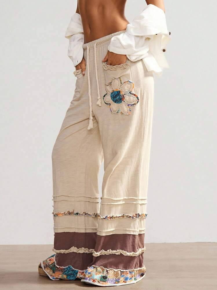 Bohemela BOHO Vacation Casual Knit Patchwork Loose Women's Pants | SHEIN