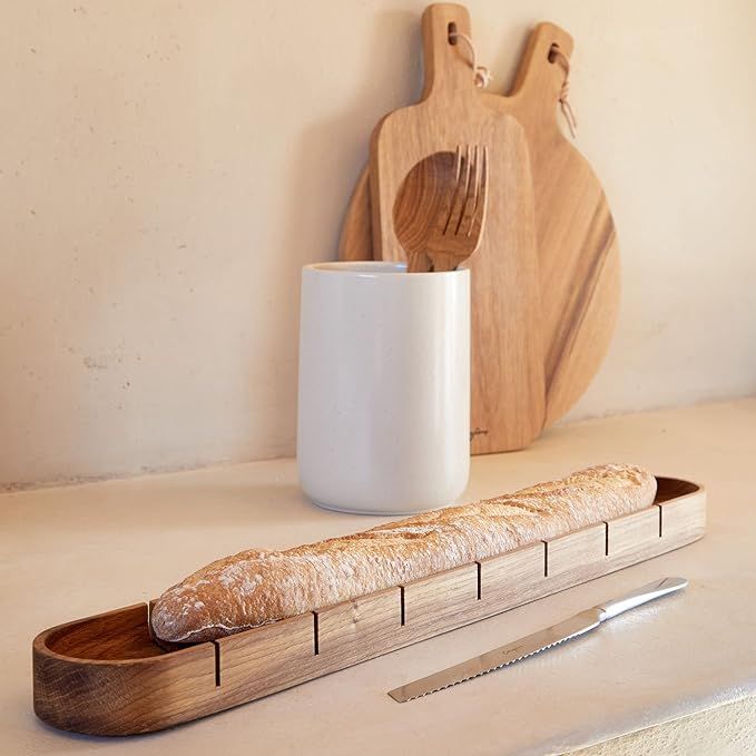 Casafina, Pacifica collection, Tableware Cutlery, Gift oak baguette cutting board with bread knif... | Amazon (US)