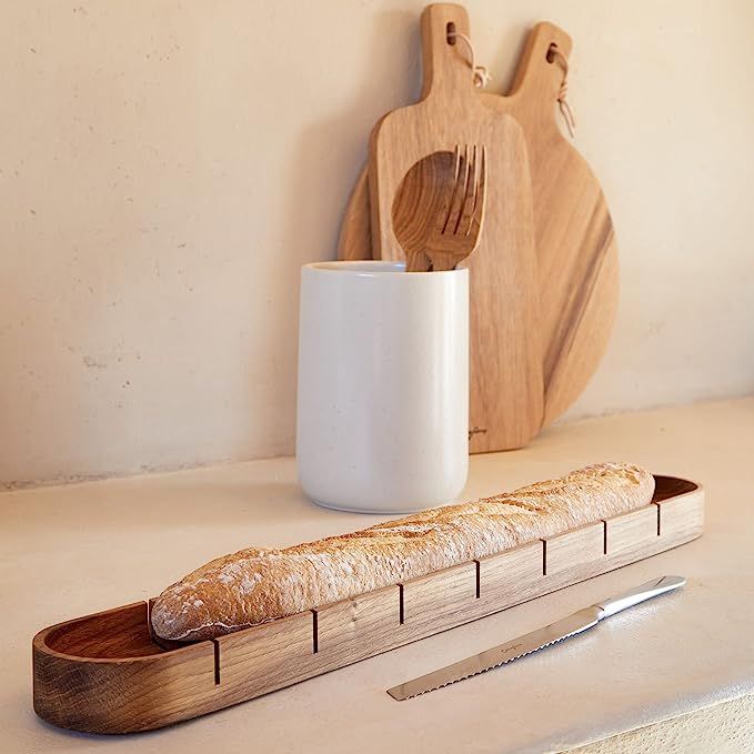 Casafina, Pacifica collection, Tableware Cutlery, Gift oak baguette cutting board with bread knif... | Amazon (US)