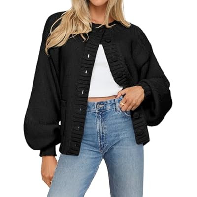 MEROKEETY Women's Fall Long Lantern Sleeve Cardigan Sweaters Casual B… | Amazon (US)