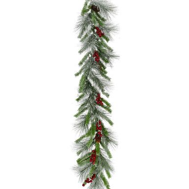Fraser Hill Farm 9-Ft. Lightly Flocked Decorative Garland with Pinecones and Red Berries | Fraser Hill Farm