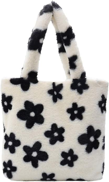 Plush Underarm Bag, Ladies Fluffy Shoulder Bag, Women Furry Flower Tote Bag Y2K Plush Handbag for... | Amazon (US)