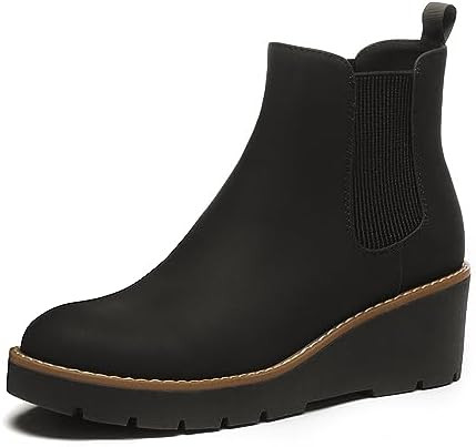 Athlefit Women's Chelsea Wedge Boots Elastic Platform Lug Sole Slip on Wedge Ankle Booties | Amazon (US)