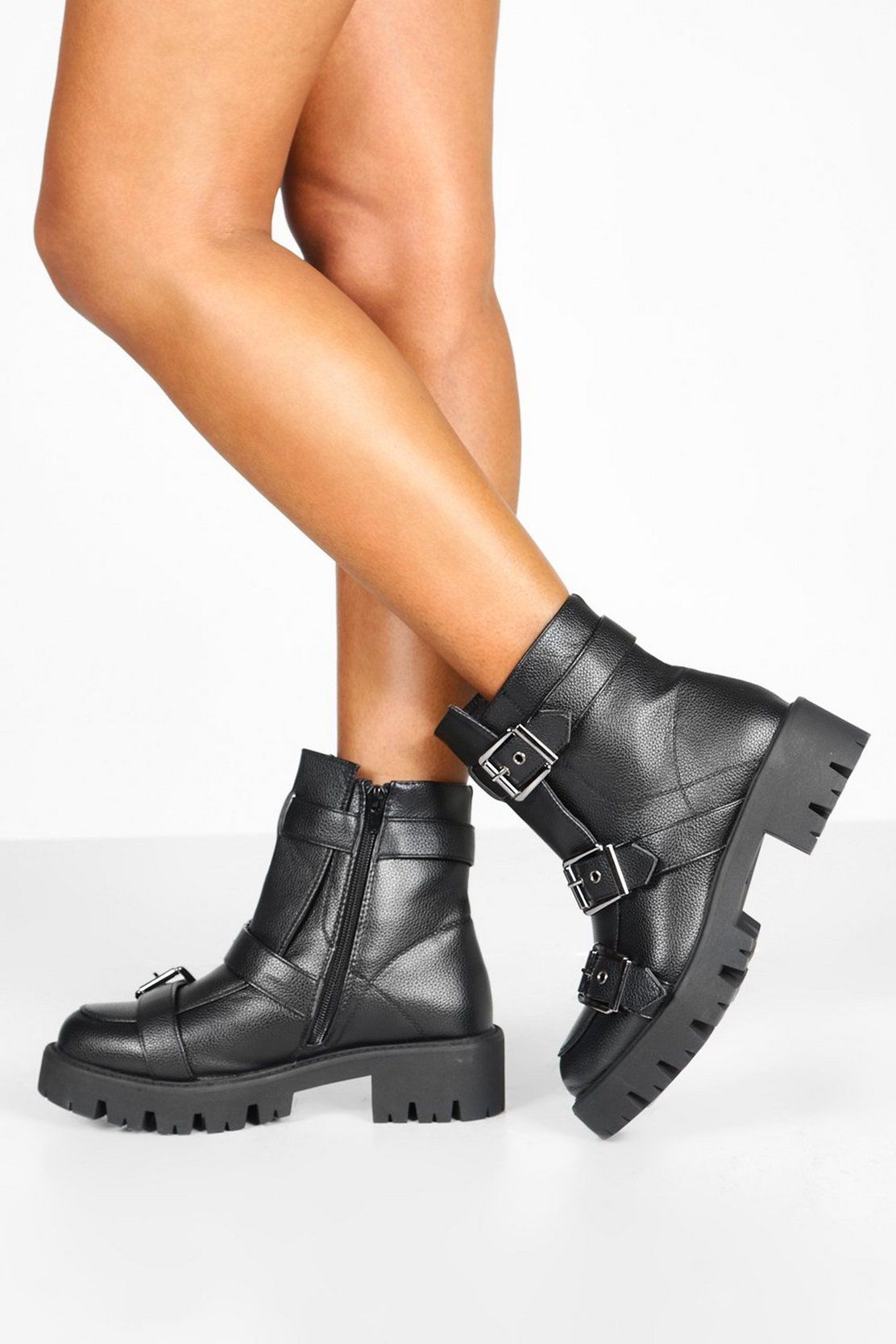 Buckle Trim Cleated Hiker Boots | Boohoo.com (US & CA)