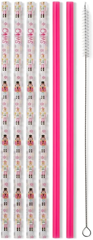 Swig Life Reusable Straws Nutcracker + Hot Pink Tall Straw Set & Cleaning Brush, Each Straw is 10... | Amazon (US)