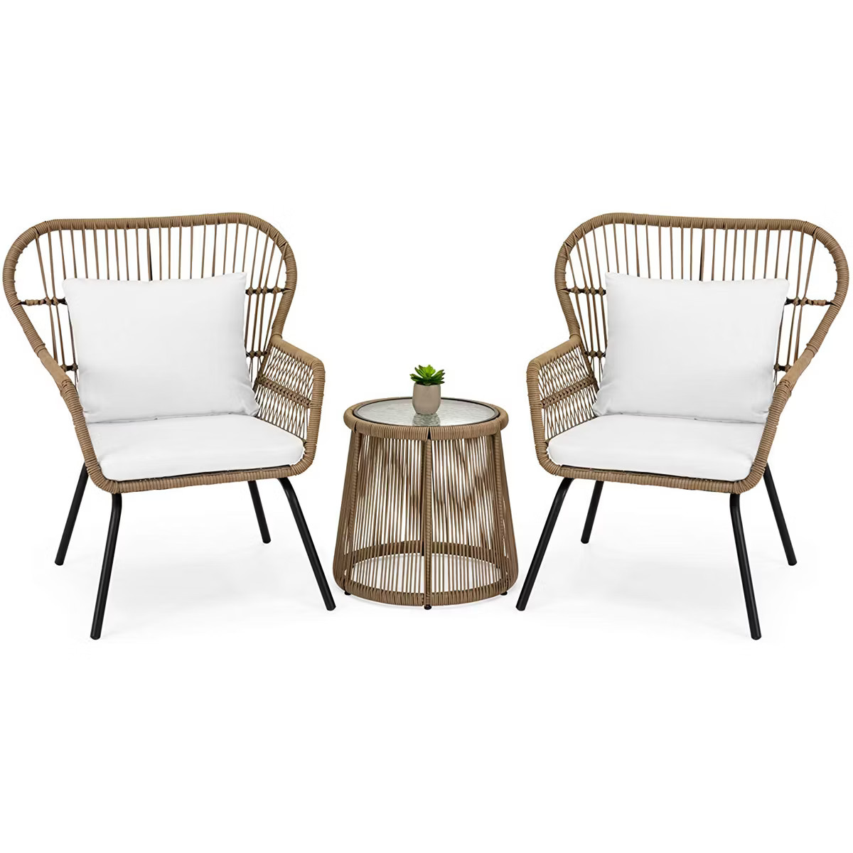 Barton 3 Pieces Outdoor Patio Wicker Chat Conversation Bistro Set (2) Chairs and Table, Beige | Target