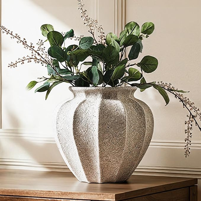 LE TAUCI 11.3" Ceramic Vase, Artisan Large White Ceramic Vase for Modern Farmhouse Home Decor, Su... | Amazon (US)
