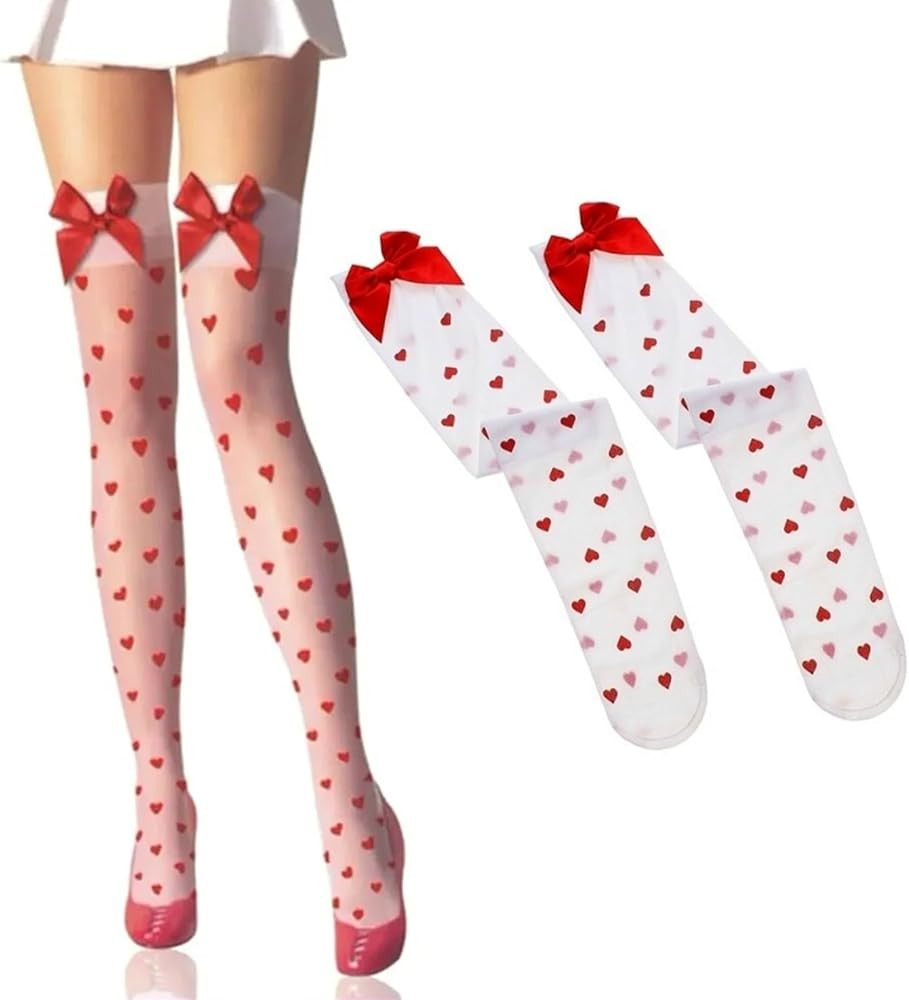 Halloween Women's Sexy Thigh High Stockings Red Bowknots & Heart Dots for Girls Women Valentine's... | Amazon (US)