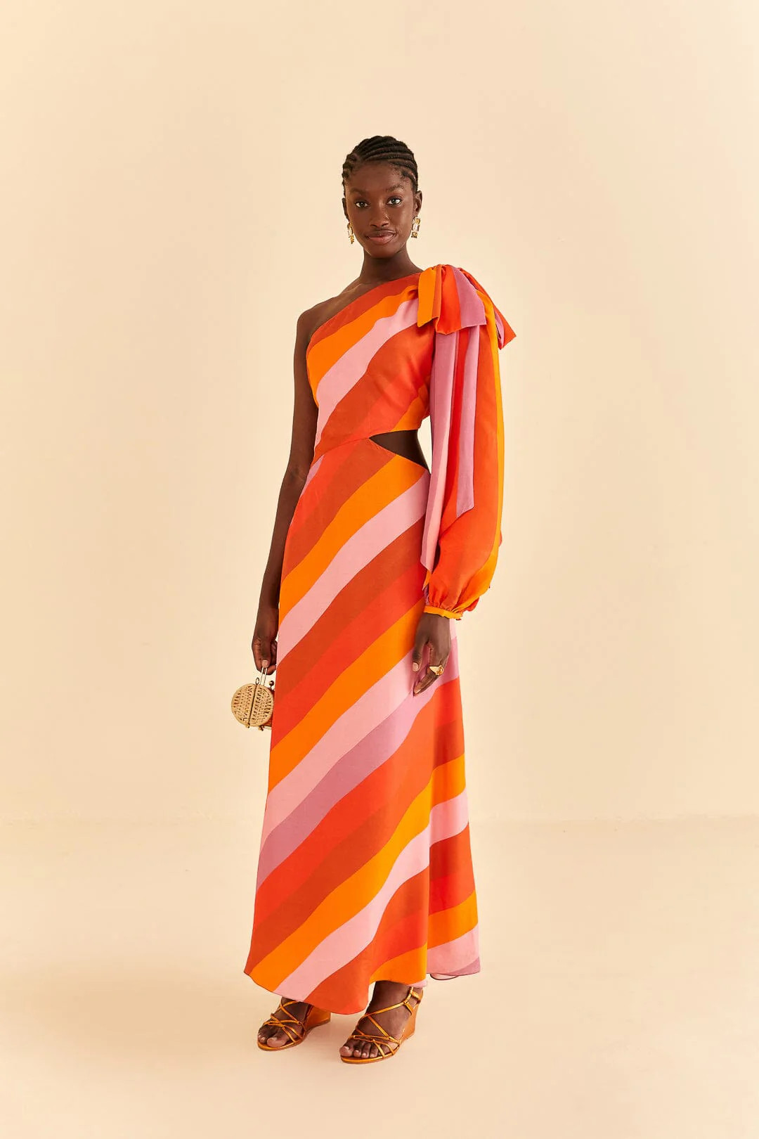 Party Stripes Multicolor One Shoulder Maxi Dress | FarmRio (US)