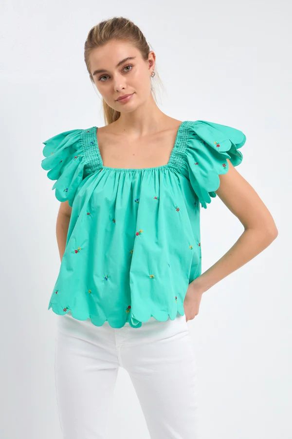 FORD SCALLOPED HEM TOP IN EMERALD | Indigeaux Denim Bar & Boutique