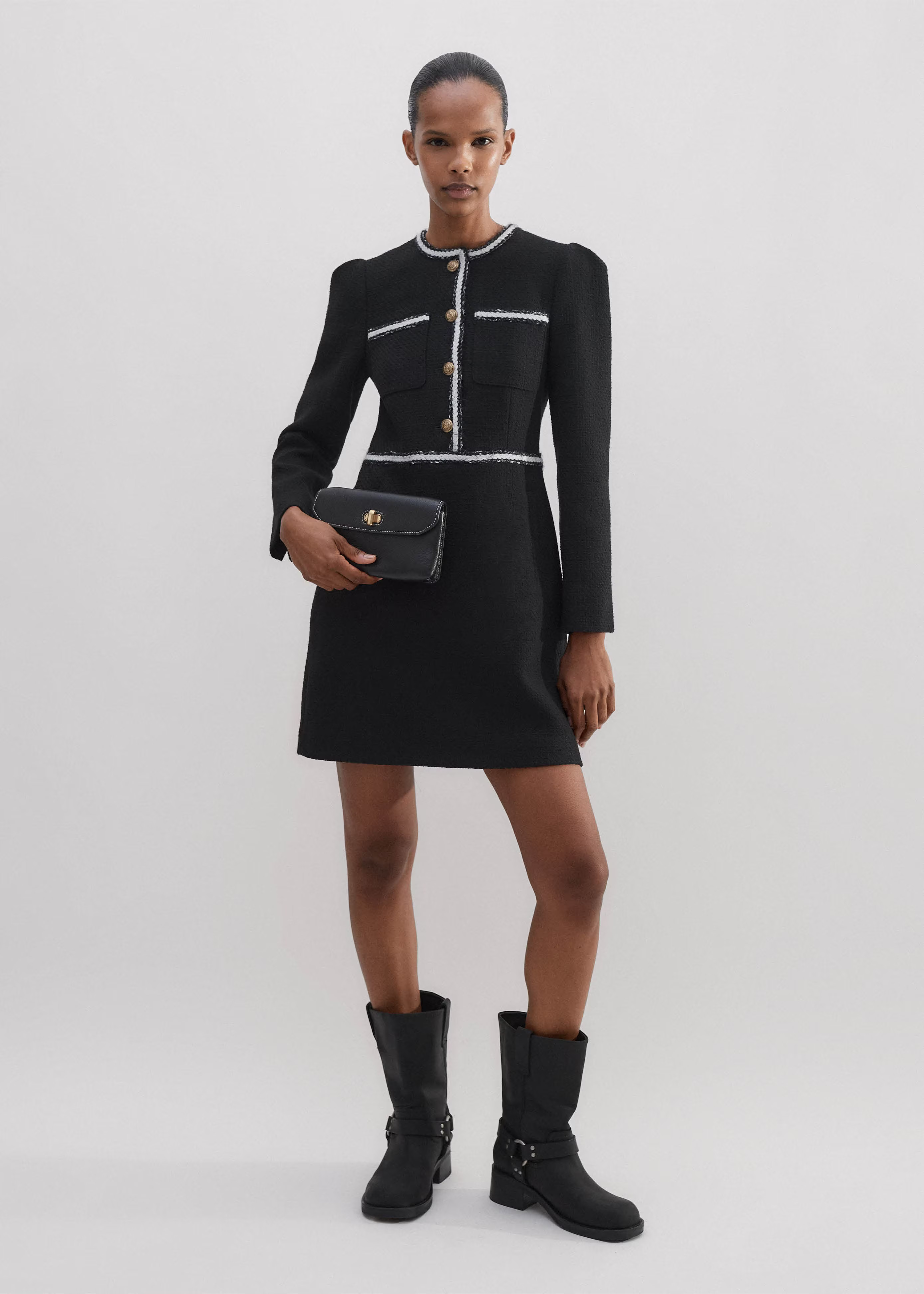 Women's Black Tweed Fit And Flare Mini Dress | ME+EM | ME+EM US