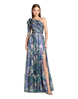 Mac Duggal Women's One Shoulder Floral Maxi Gown with Side Cutout - Macy's | Macy's