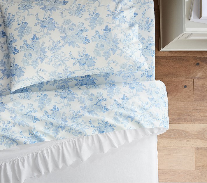 LoveShackFancy Blue Damask Floral Organic Sheet Set | Pottery Barn Kids