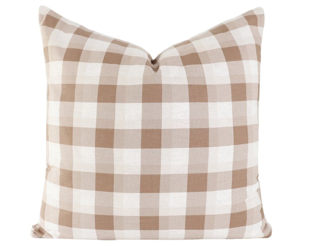 Fall Throw Pillows, Neutral Brown Plaid Pillow Cover 20x20, Fall Plaid Pillow Covers, Autumn Plai... | Etsy (US)