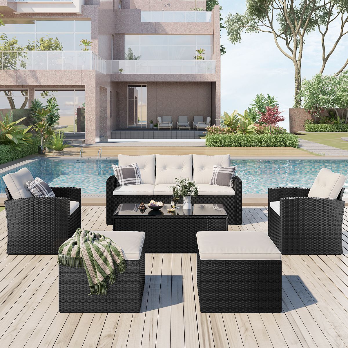 6-Piece Patio PE Rattan Conversation Set with Storage Coffee Table-ModernLuxe | Target