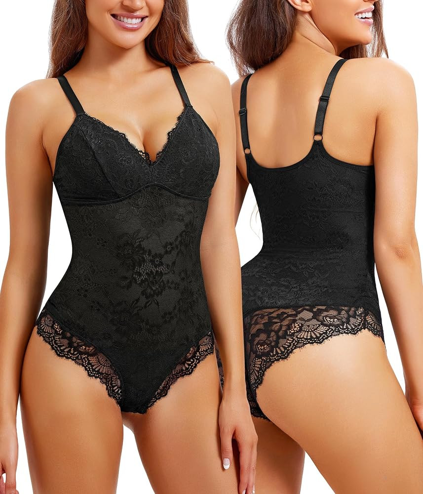 REYEOGO Lace Shapewear Bodysuit for Women Tummy Control Body Shaper V Neck Fajas Sculpting Tank T... | Amazon (US)