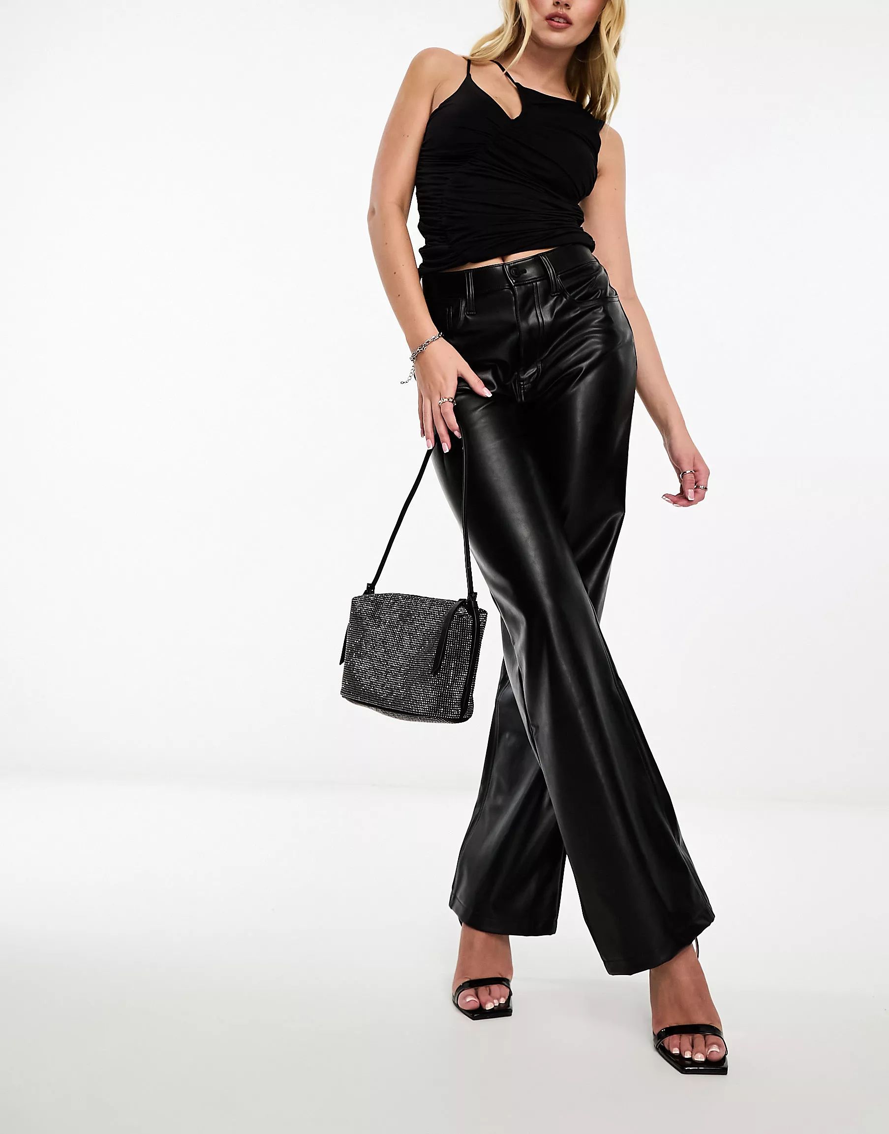 Abercrombie & Fitch 90s relaxed straight fit faux leather trousers in black | ASOS (Global)