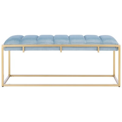 Safavieh  Thalam Modern Slate Blue Velvet/Gold Accent Bench 48-in x 18-in x 19-in | Lowe's